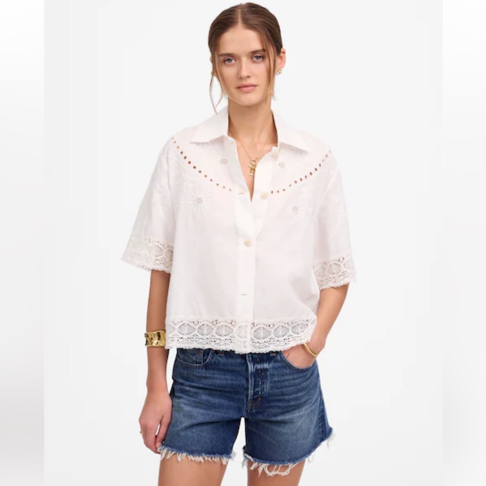 Madewell Embroidered Lace Button-Up Shirt